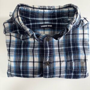 Lands End Men’s Flannel Button Down Shirt Size Medium Blue 100% Cotton